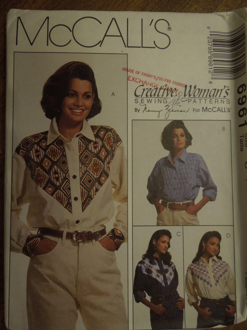 McCalls 6961, Misses, Shirts, Sizes vary, UNCUT sewing pattern,