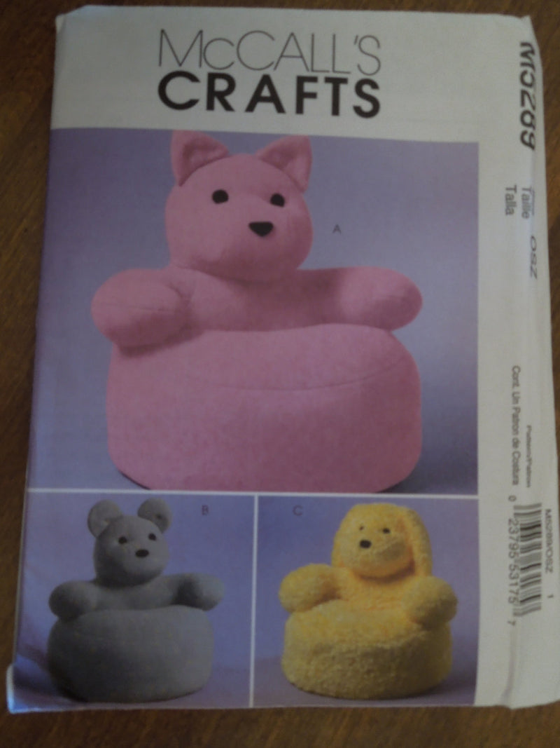 McCalls M5289, toddlers animal chairs, UNCUT sewing pattern, childrens, furniture