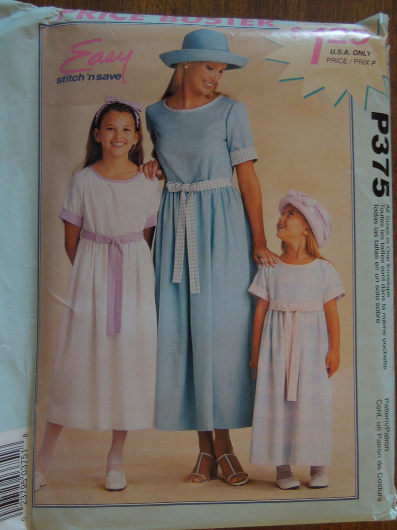 McCalls Stitch n Save P375, Misses, Childrens, Dresses, Pullover, UNCUT sewing pattern,