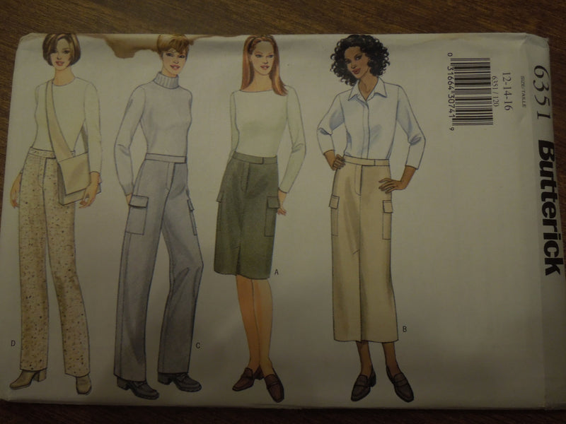 Butterick 6351, Misses, Skirts, Pants, Bags,  UNCUT sewing pattern,