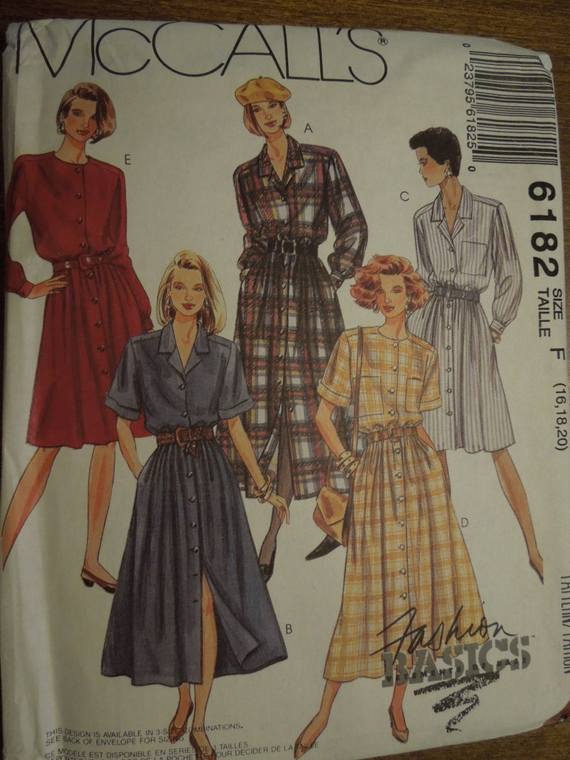McCalls 6182,  Misses, Dresses, Size Varies,  UNCUT sewing pattern