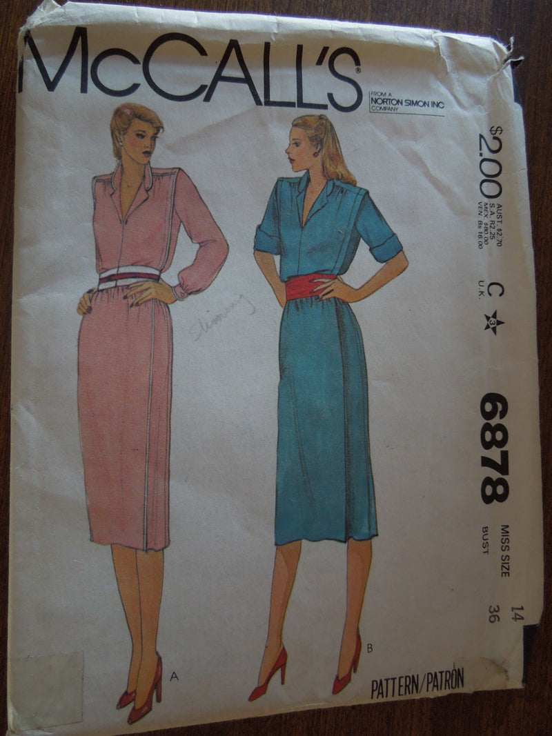 McCalls 6878, Misses, Dresses, Pullover style, NCUT sewing pattern,