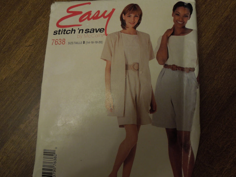 McCalls Stitch n save 7638, Misses, Separates, Shorts,  UNCUT sewing pattern,