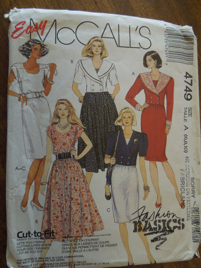 McCalls 4749, Misses, Dresses with Jacket, UNCUT sewing pattern, Sale