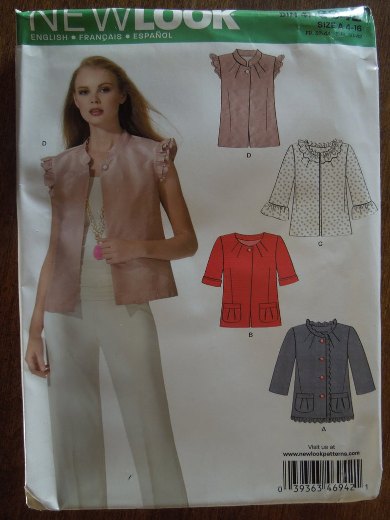 New Look 6942, Misses, Tops, Jackets, UNCUT sewing pattern,