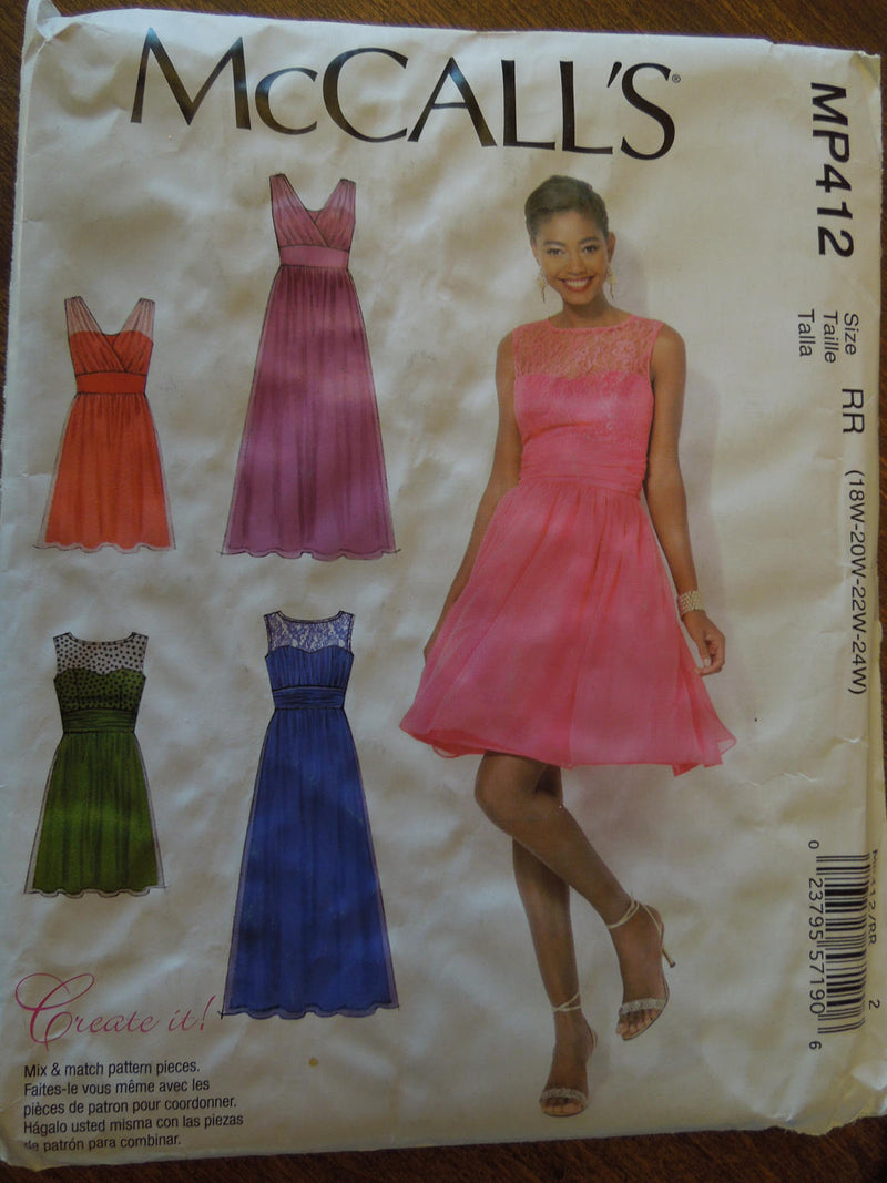 McCalls MP412, Misses, Dresses, Lined, UNCUT sewing pattern,  Plus sizes