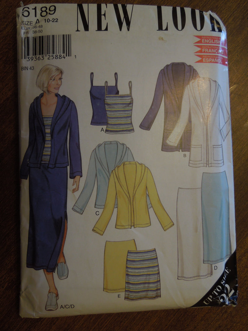 New Look 6189,  Misses, Jackets, Tops, Skirts, Knit Fabrics, UNCUT sewing pattern,