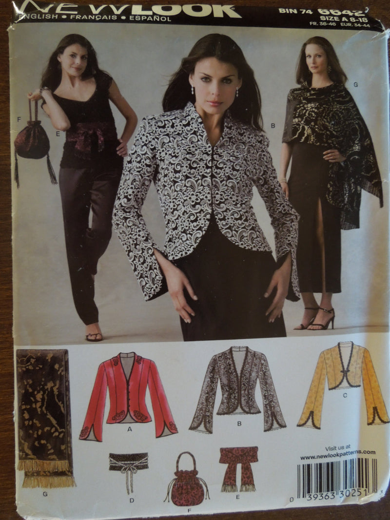 New Look 6642, Misses, Lined Jackets, Evening Wear, Bags, Belts, UNCUT sewing pattern, misses