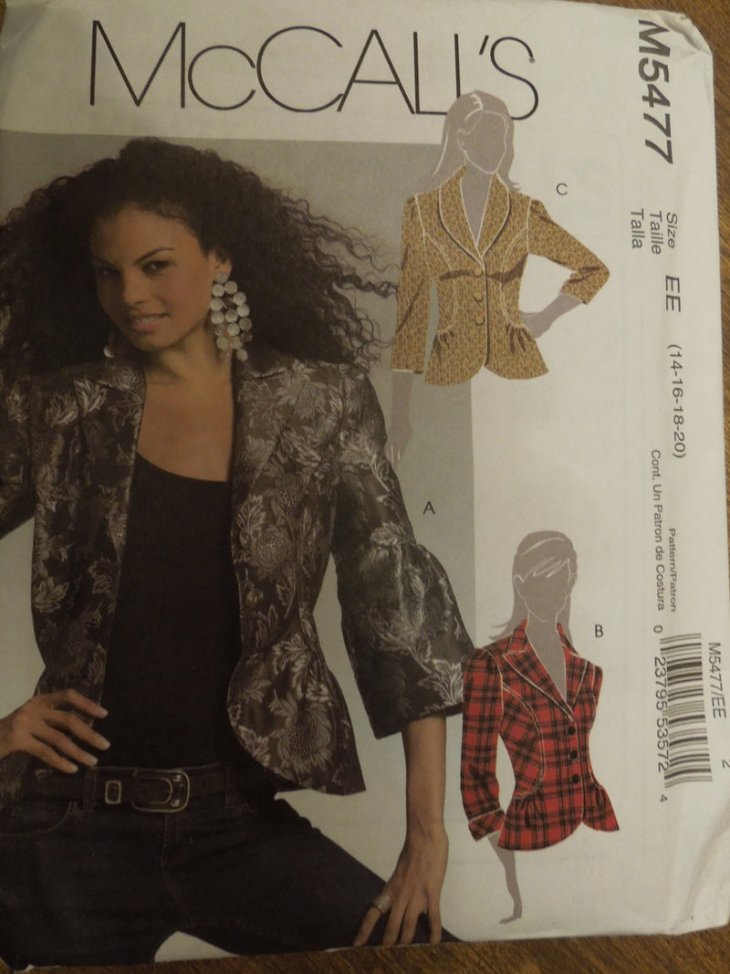 McCalls M5477, Misses Jackets, Lined, UNCUT sewing pattern,