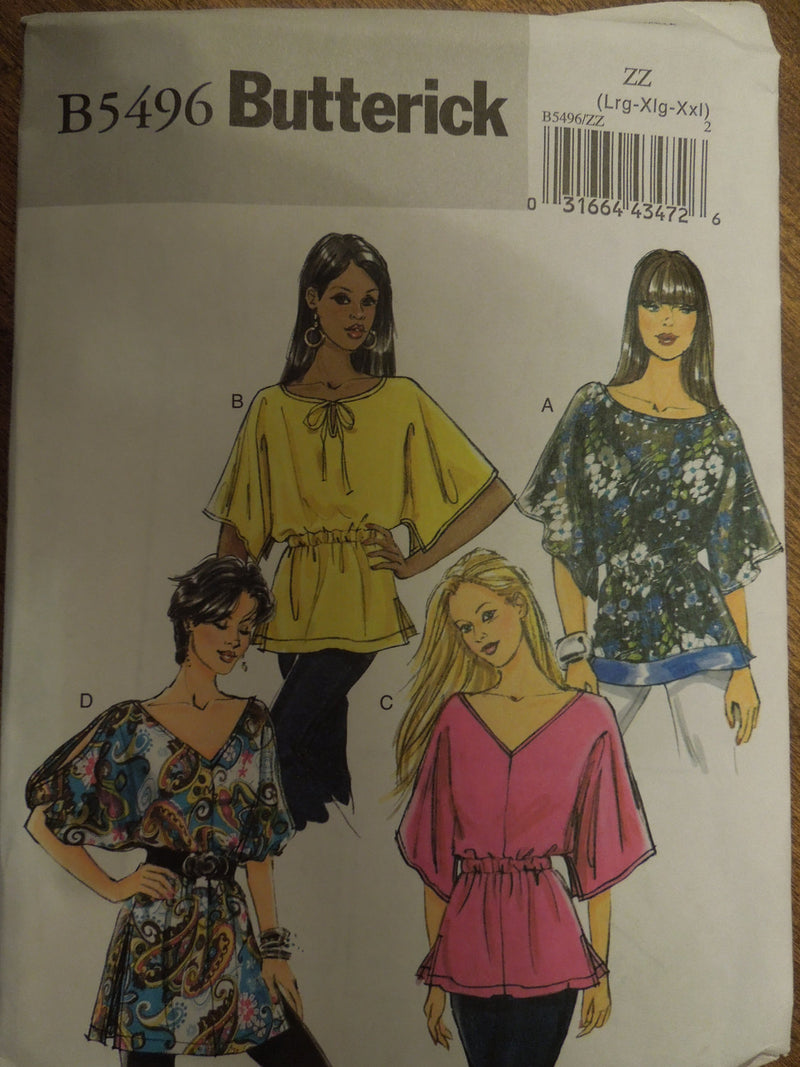 Butterick B5496, Misses Tunics, Tops, UNCUT Sewing Pattern,
