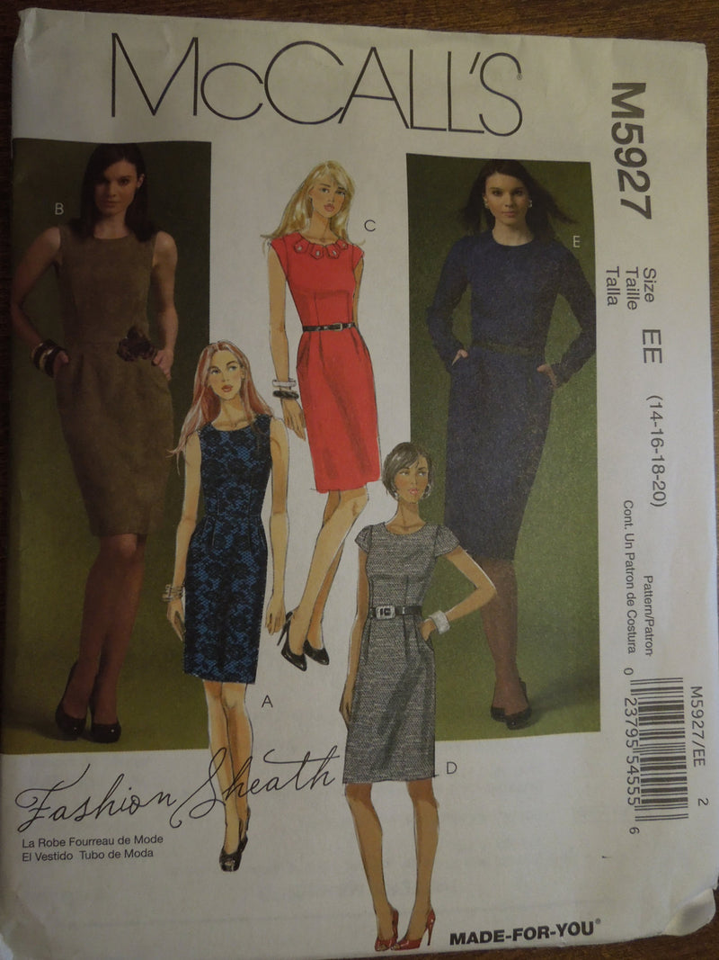 McCalls M5927, Misses, Dresses, Lined, Sz Varies,  UNCUT sewing pattern,