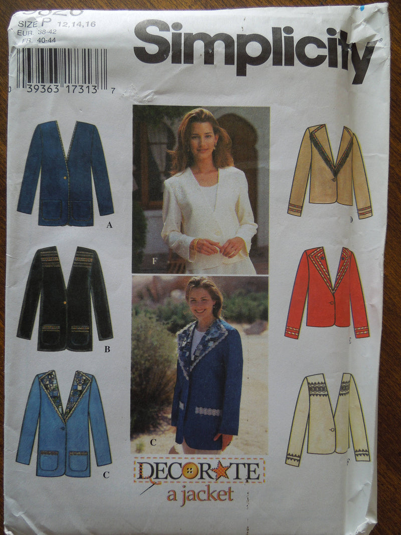 Simplicity 9826, Misses, Jackets, Lined, UNCUT sewing pattern,