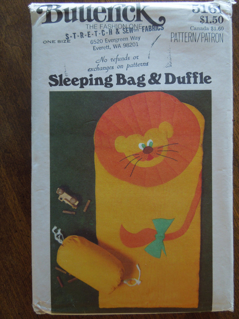 Butterick 5161, sleeping bag, duffle, UNCUT sewing pattern, Childrens Bags, SALE