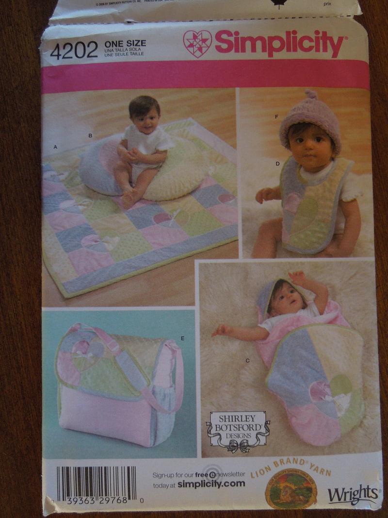 Simplicity 4202, Quilt,Layette, Bags, Hats, UNCUT sewing pattern,  Infants