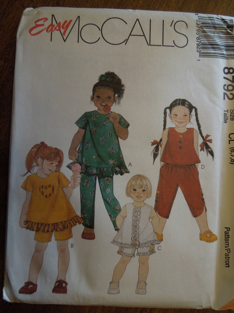 McCalls 8792, Childrens Tops, Pants, Size varies,UNCUT sewing pattern,