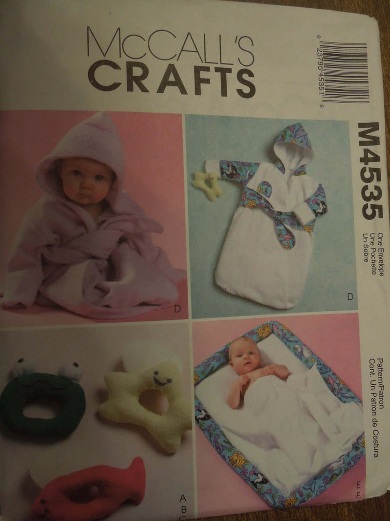 McCalls M4535, infants bath essentials, UNCUT sewing pattern,  toy, robe, bath mat