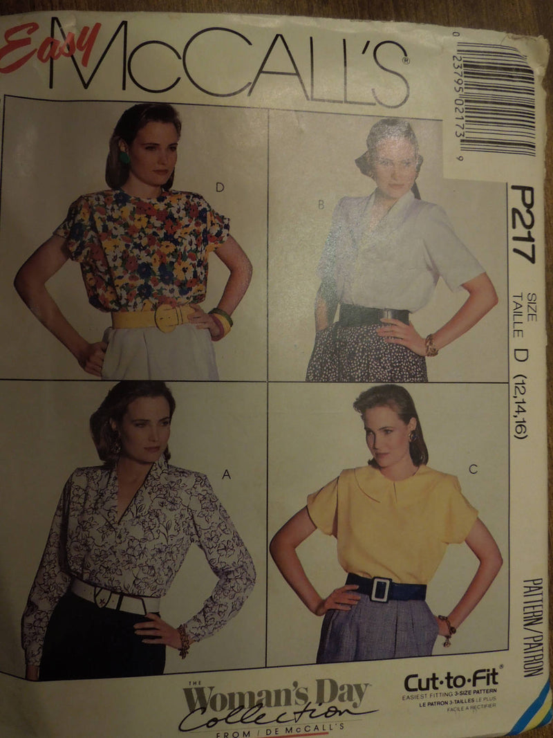 McCalls P217, Misses, Blouses, Tops, Size 12 to 16, UNCUT sewing pattern,