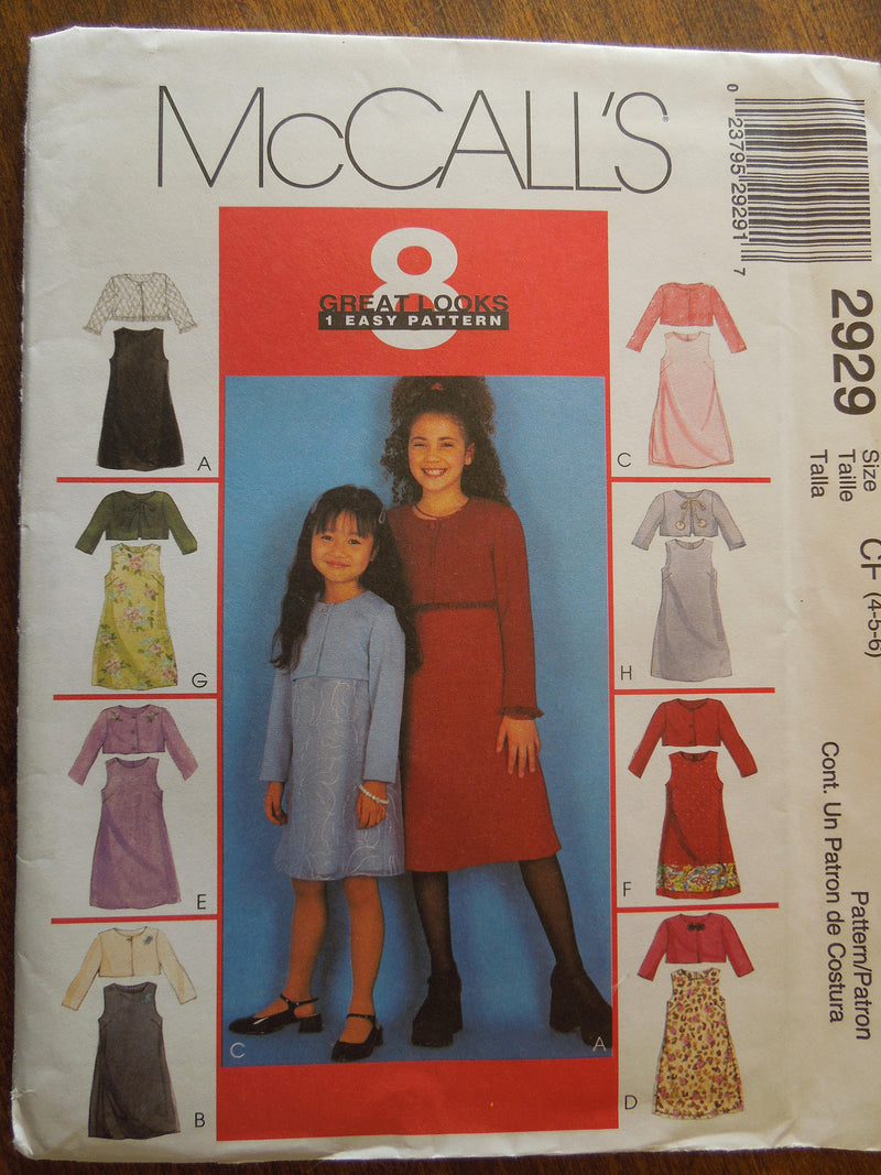 McCalls 2929, Girls Dresses and Jacket, UNCUT sewing pattern,
