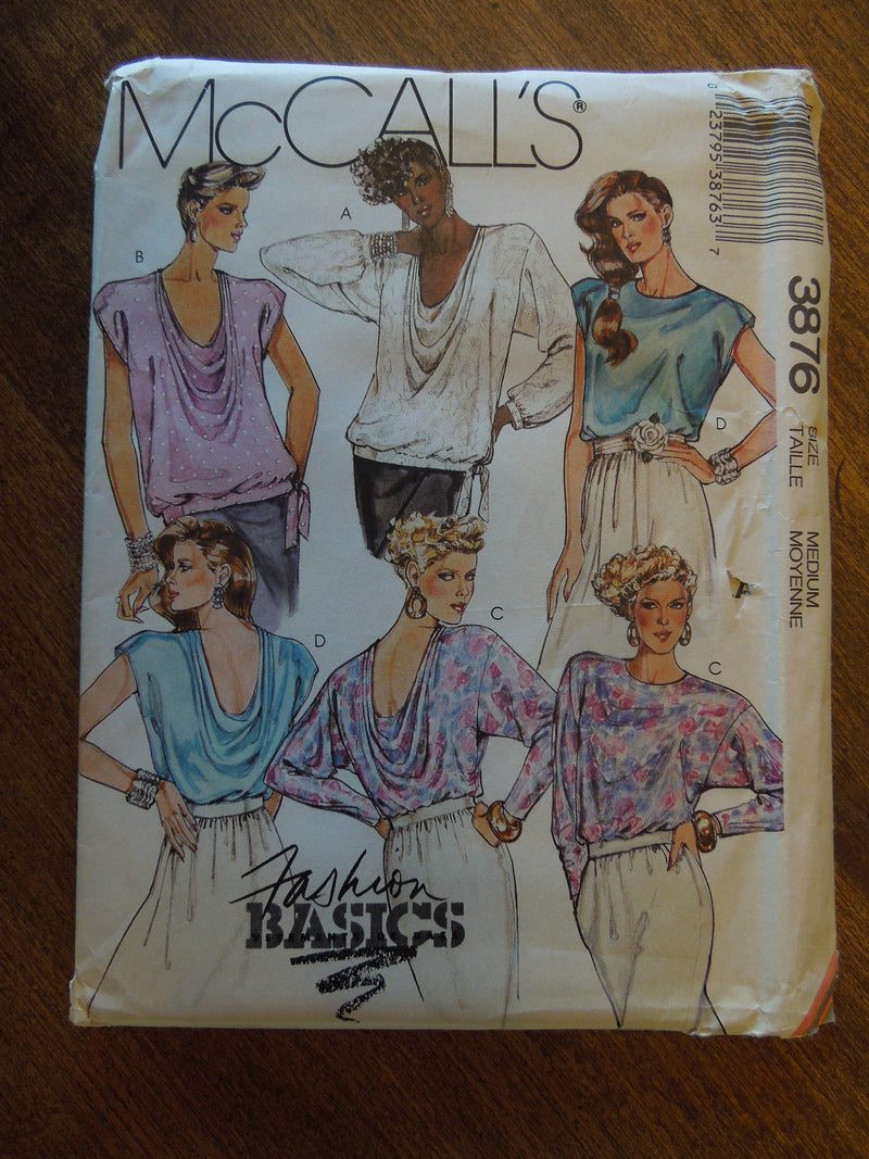 McCalls 3876,  Misses Tops, Pullover, UNCUT sewing pattern