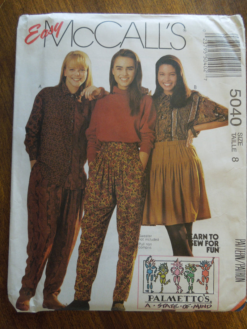 McCalls 5040, Misses, Blouses, Skirts, Pants, Sizes vary, UNCUT sewing pattern,