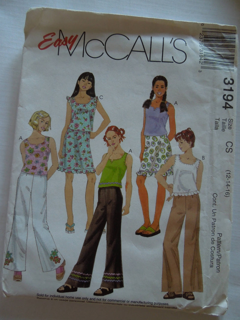 McCalls 3194, Girls Separates, UNCUT sewing pattern,