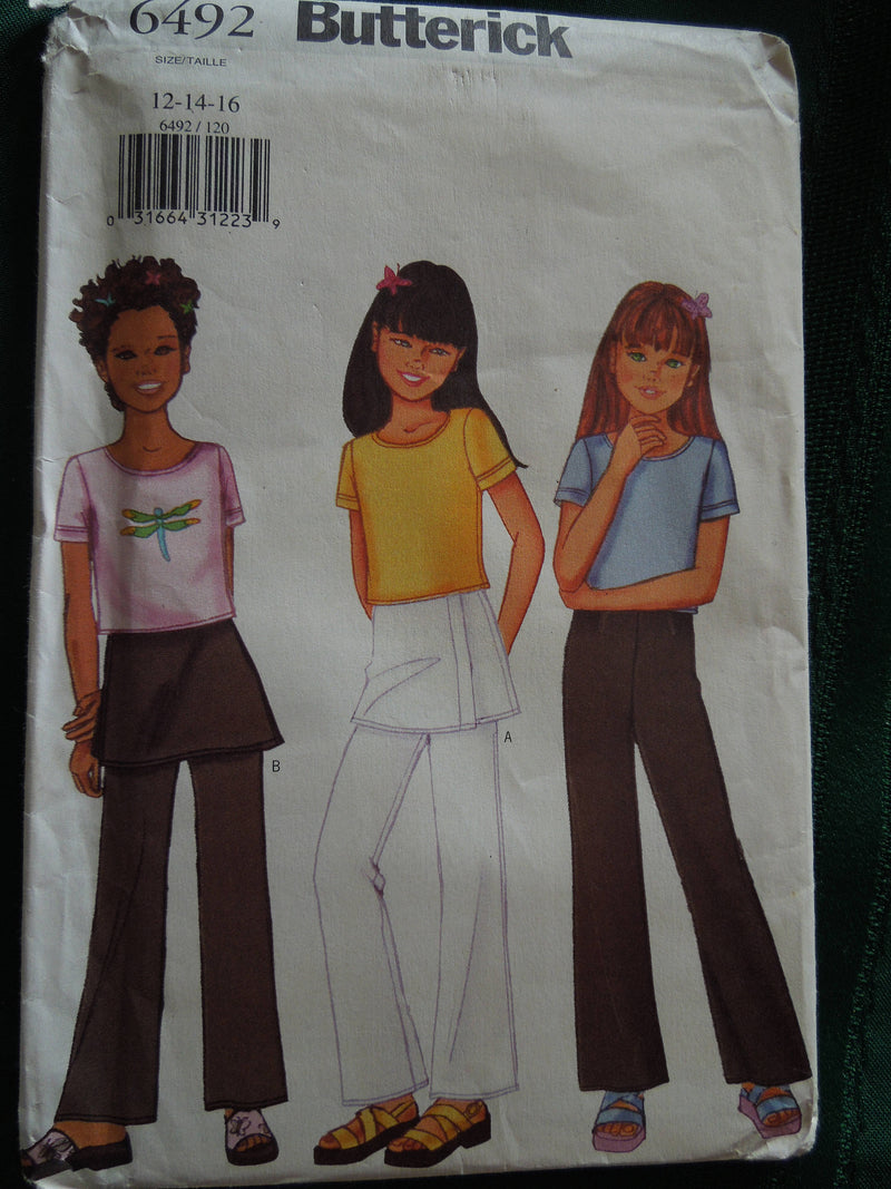 Butterick 6492, Girls, Separates, Sizes 12 to 16, UNCUT sewing pattern,