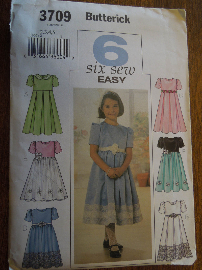 Butterick 3709, Girls, Dresses, Sz Varies, UNCUT sewing pattern,
