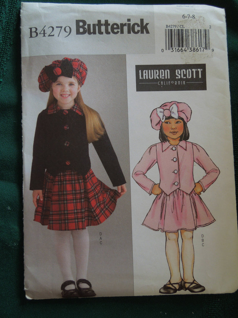Butterick B4279, Girls, Jackets, Skirts, Hats, UNCUT sewing pattern,