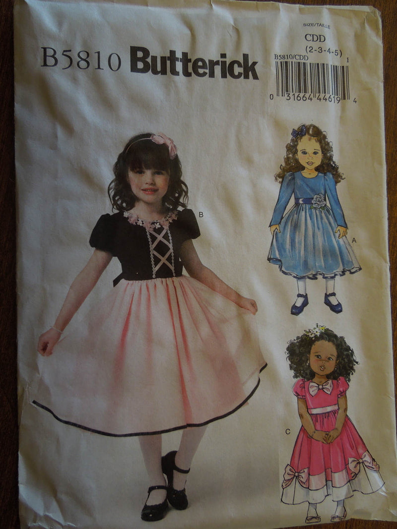 Butterick B5810, Girls, Dresses, Sizes 2-5, UNCUT sewing pattern,