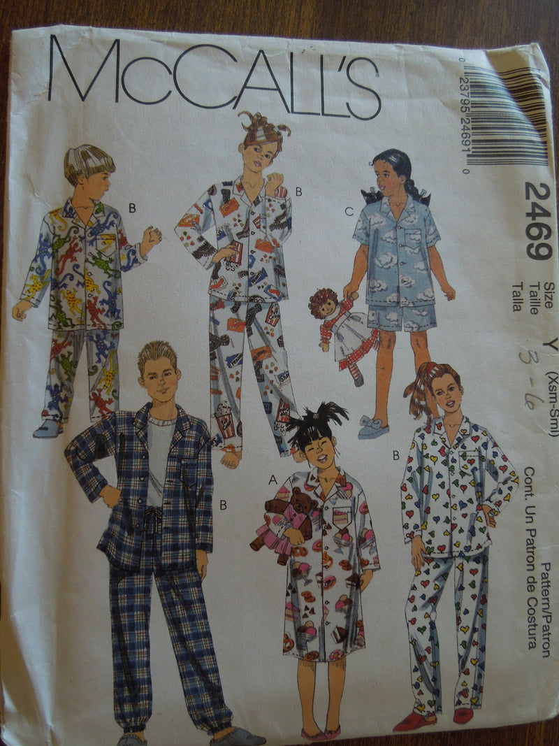McCalls 2469, Childrens Sleepwear, UNCUT sewing pattern,