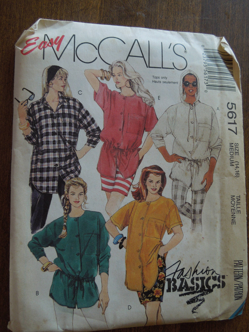 McCalls 5617,  Misses, Tops, Shirts, Sizes 14-16, UNCUT sewing pattern,