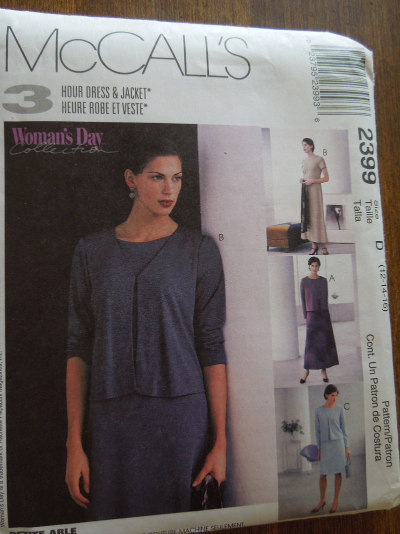 McCalls 2399, Misses Dress and Jacket, Petite,  UNCUT sewing pattern,