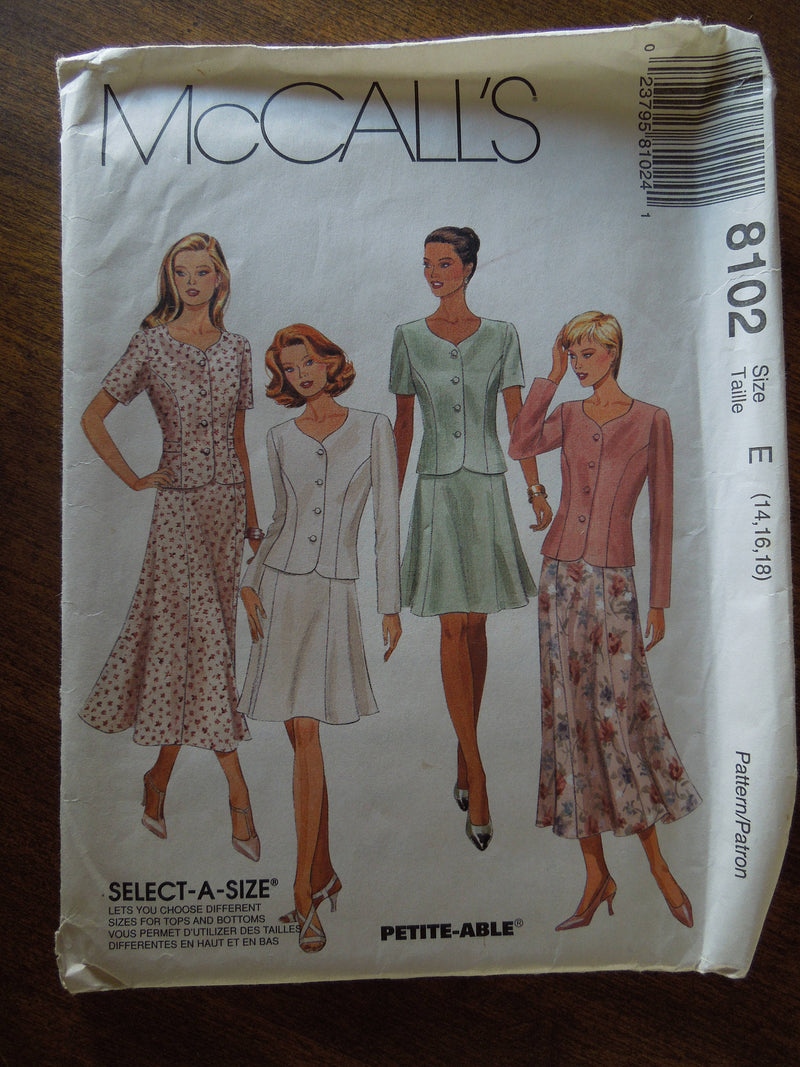 McCalls 8102, Misses Skirts, Jacket,  UNCUT sewing pattern