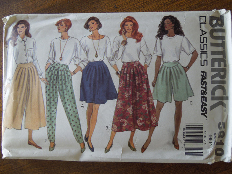 Butterick 5810, Misses, Skirts, Pants, Sizes 6-10, UNCUT sewing pattern,