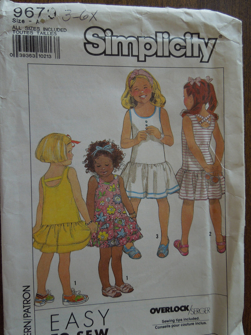 Simplicity 9679, Girls, Dresses, UNCUT sewing pattern, sizes 3 to 6X