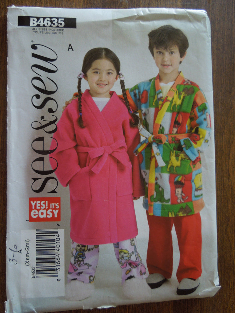 Butterick See and Sew B4635, Childrens, Sleepwear, Robes, UNCUT sewing pattern,