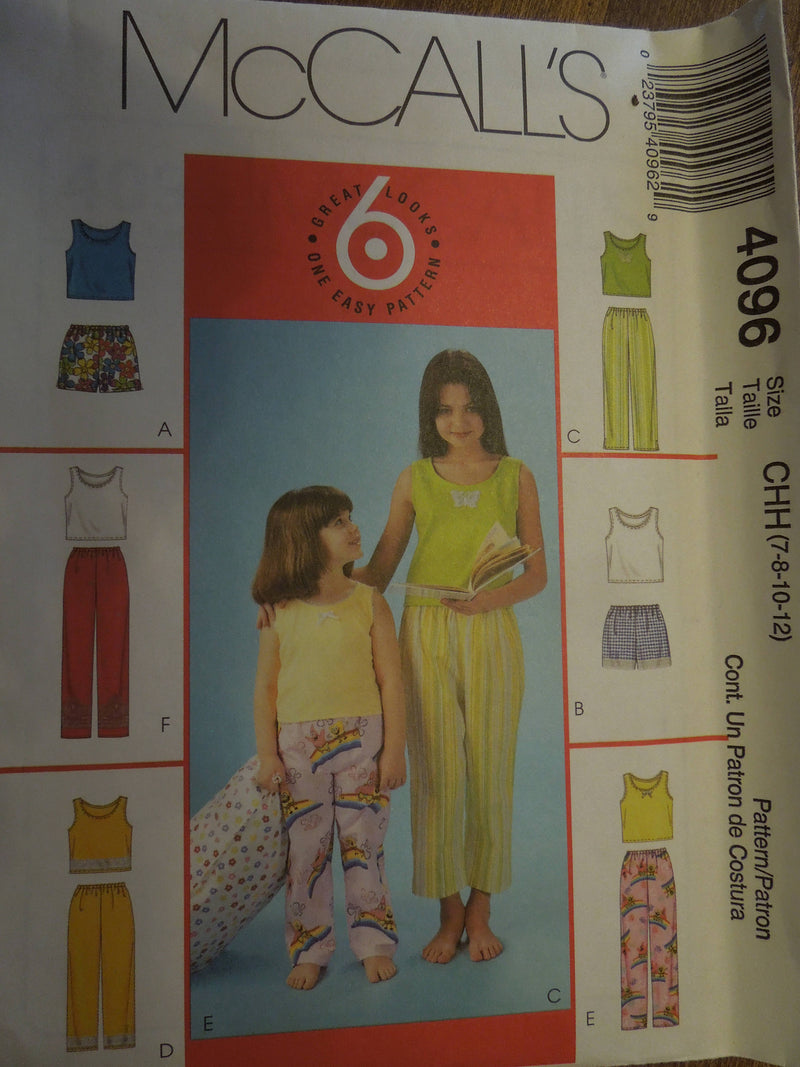 McCalls 4096, Girls, Separates, UNCUT sewing pattern,