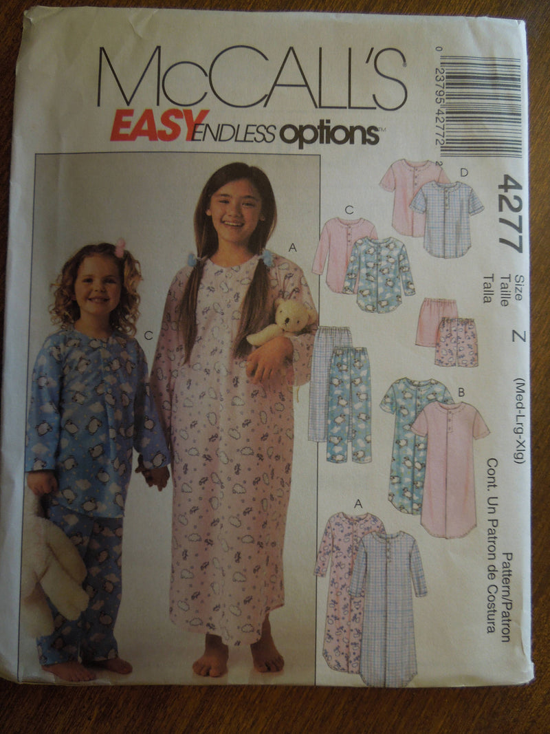 McCalls 4277,Girls, Sleepwear, UNCUT sewing pattern,