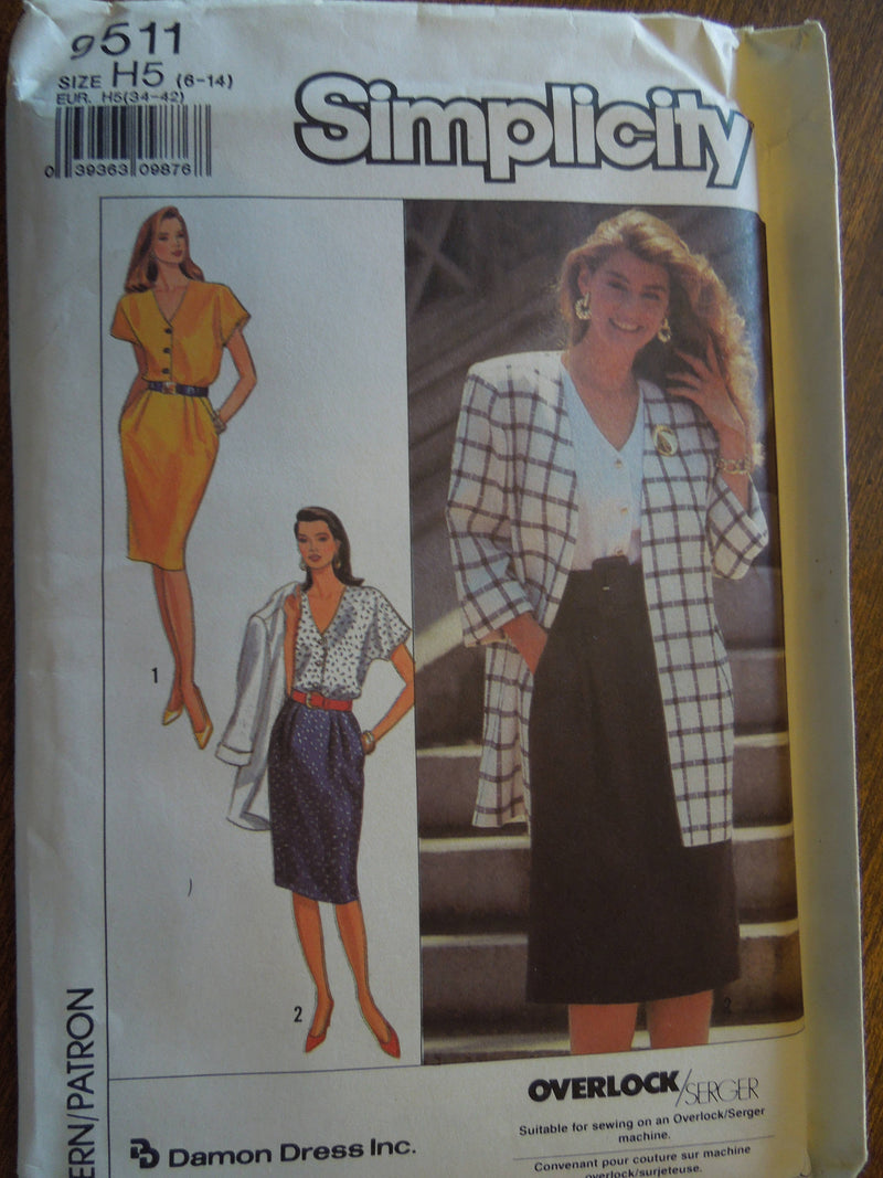 Simplicity 9511, Misses, Dresses, Jackets, Sizes 6-14, Petite, UNCUT sewing pattern,