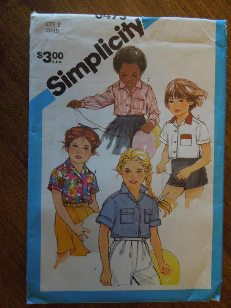 Simplicity 6473, Childrens, Shirts, in two lengths, UNCUT sewing pattern,
