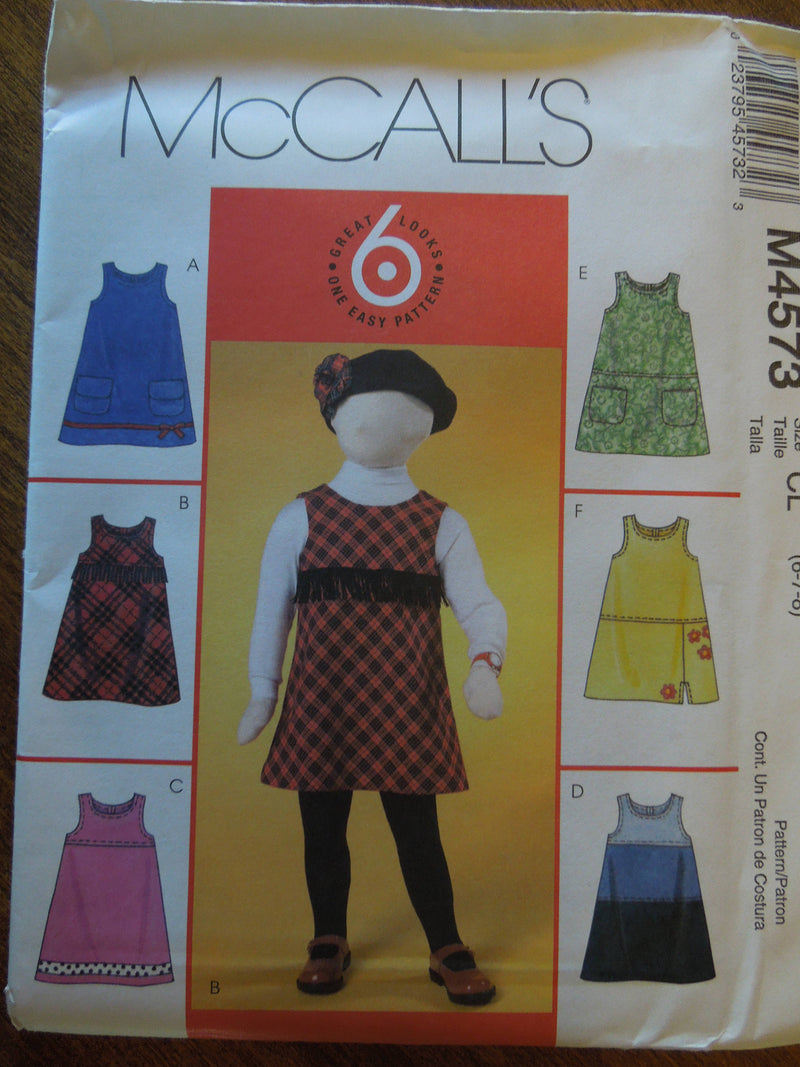 McCalls M4573,  Girls, Jumpers, sizes 6-7-8, UNCUT sewing pattern,