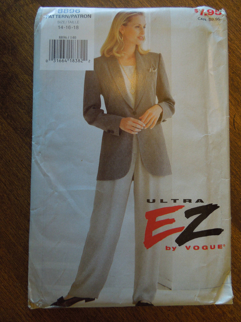 Vogue 8896, Misses Jacket, Pants, Pullover Top,  UNCUT sewing pattern,