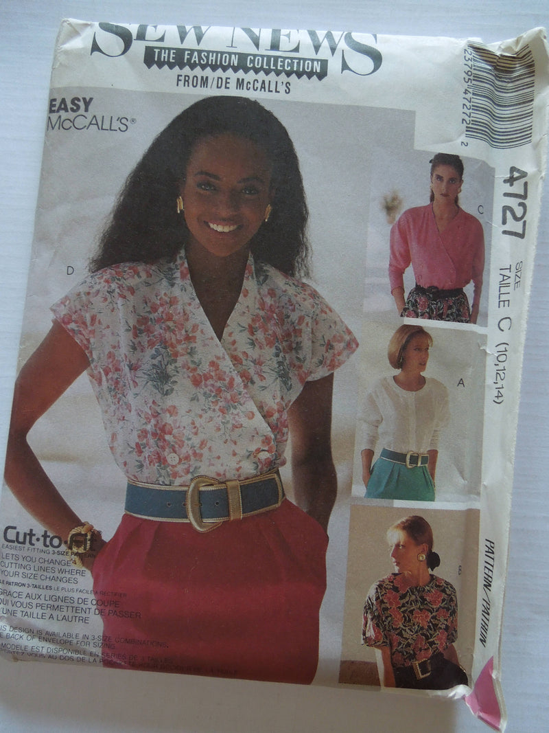 McCalls 4727, Sew News, Misses, Blouses, Sizes 10-14, UNCUT sewing pattern,
