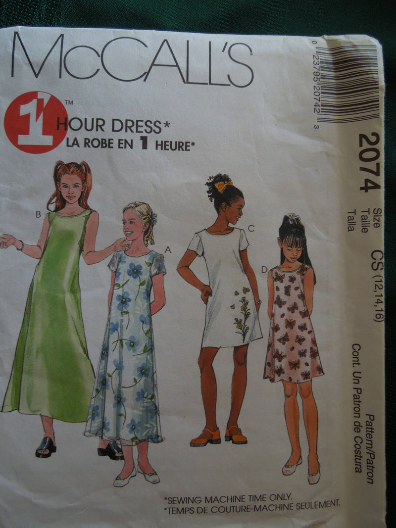 McCalls 2074, Girls, Dresses, UNCUT sewing pattern,