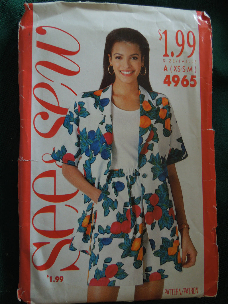 Butterick, See and Sew 4965,   Misses, Shorts, Shirts, Tops, UNCUT sewing pattern,