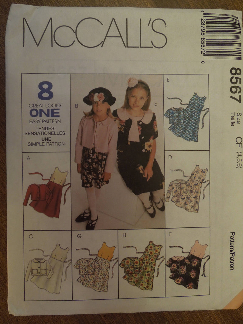 McCalls 8567, Girls, Dresses, Jackets, Size 4 to 6,  UNCUT sewing pattern,