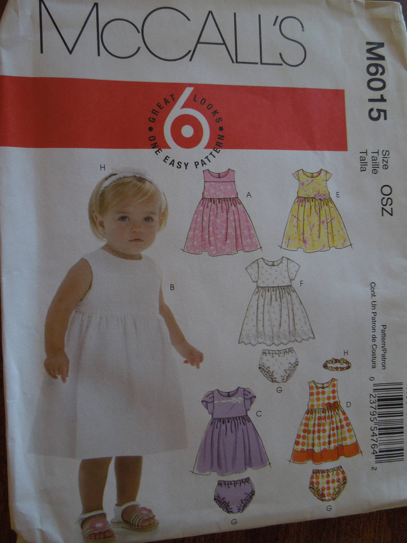 McCalls M6015, Babies, Dresses, Panties, Sizes 13 to 29#, UNCUT sewing pattern,