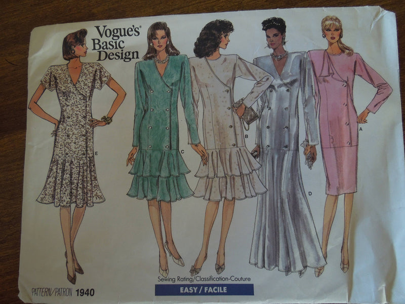 Vogue 1940, Misses, Dresses, Evening Wear, Petite, UNCUT sewing pattern,