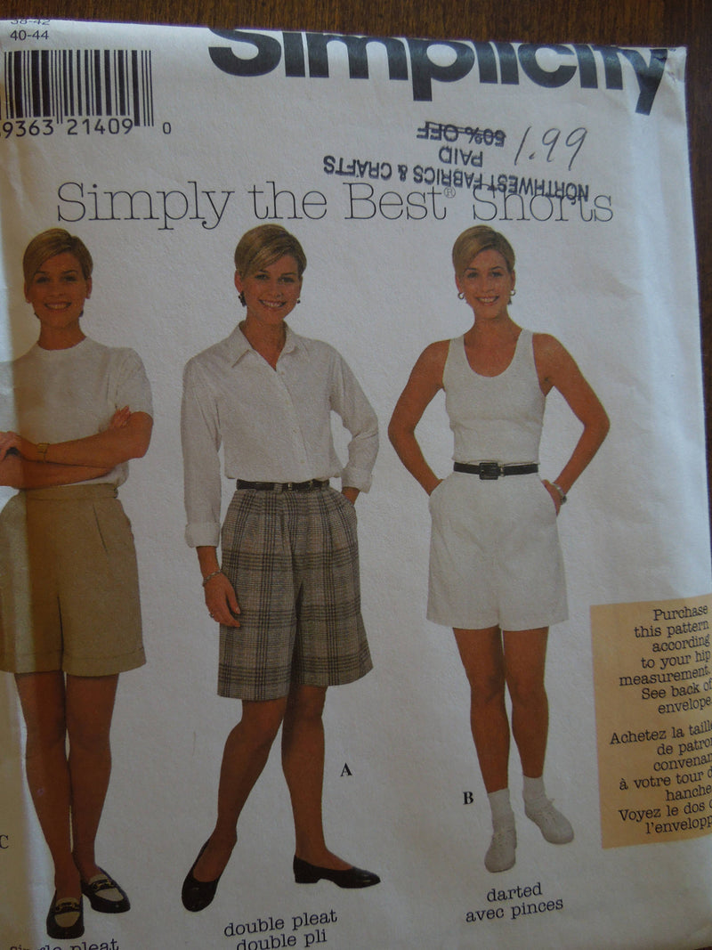 Simplicity 8062, Misses Shorts, UNCUT sewing pattern,