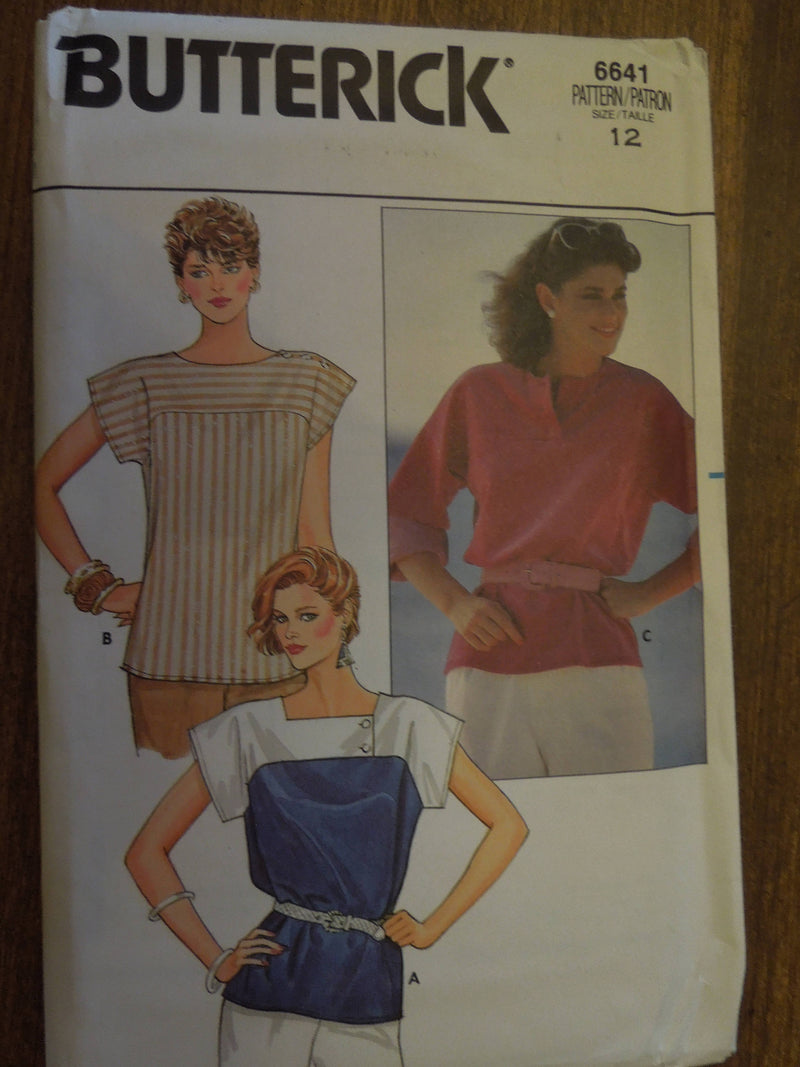 Butterick 6641, Misses, Tops, Pullover Style, UNCUT sewing pattern,
